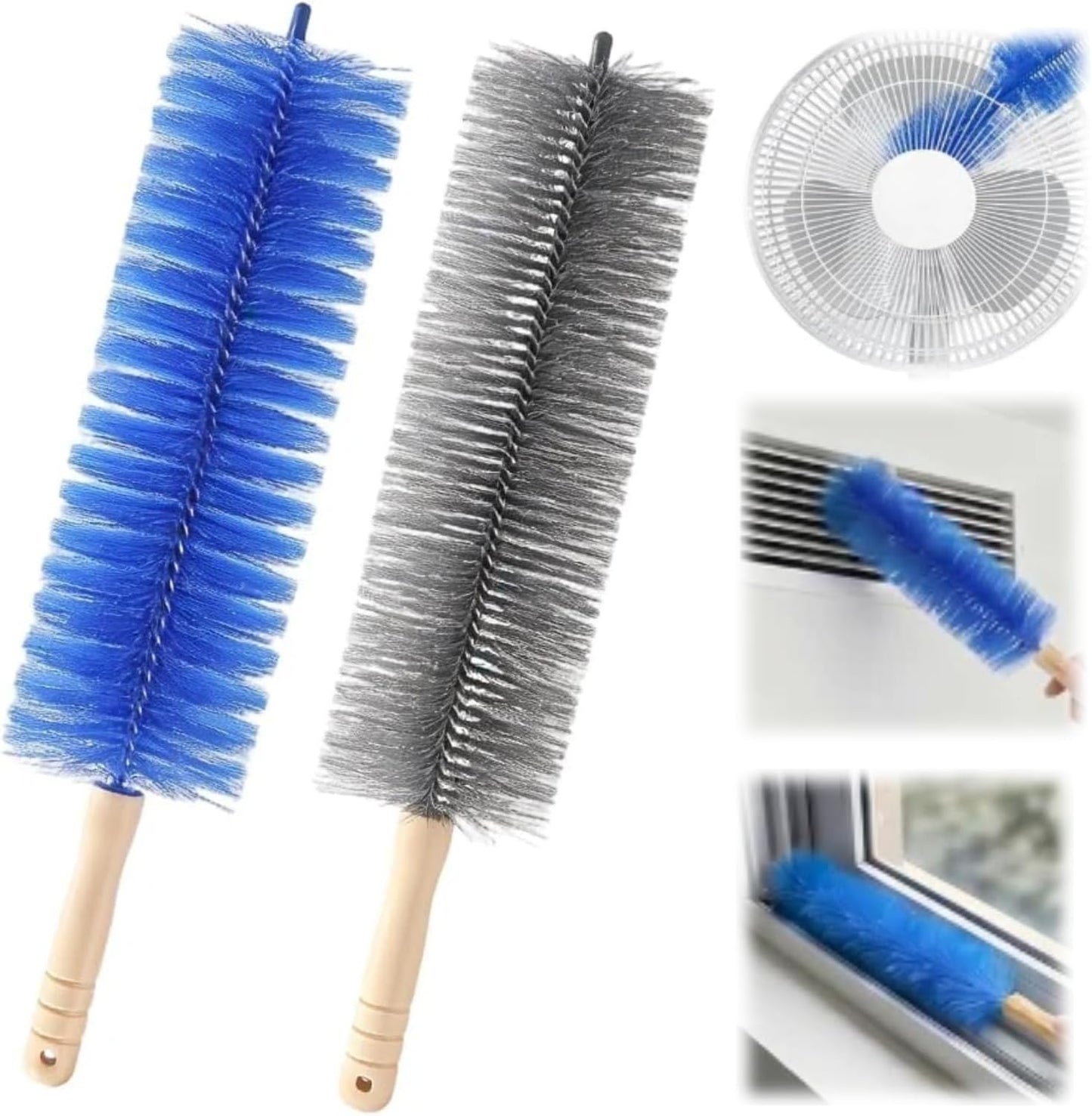Fan Cleaning Brush with Bendable Microfiber Head, Reusable Dusting Brush for Fan Blades, Window Blinds, Air Conditioner Vents, Ceiling Fans, Car Vents and Hard-to-Reach Areas, Blue