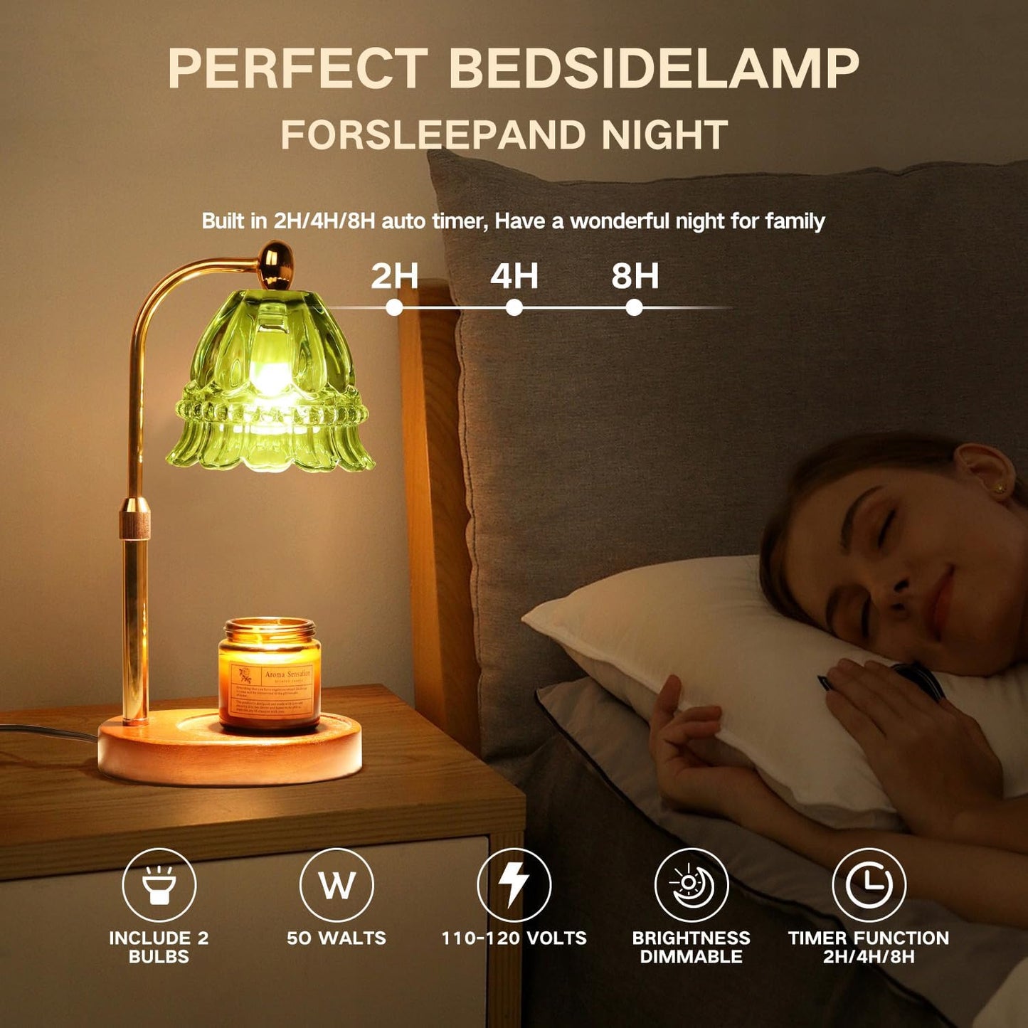 Fragrance Candle Warmer Lamp with 2 Bulbs Electric Candle Warmer with Timer & Dimmer for Home Decor