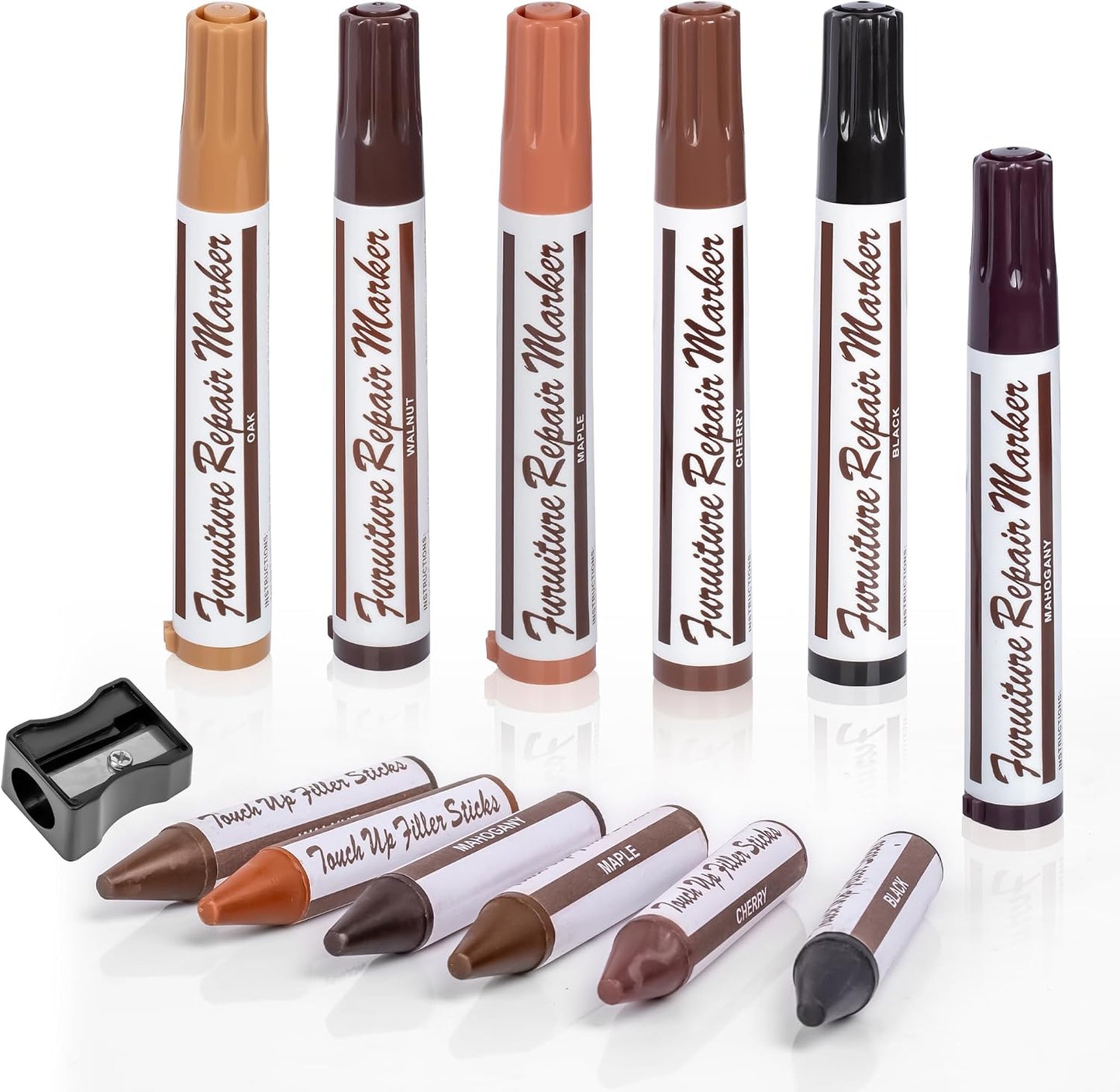 Wooden Furniture Floor Scratch Repair Markers, Wood Touch Up Markers with Sharpener, Furniture Touch Up Pens for Wood Floors, Tables, Cabinets, Doors, Quick