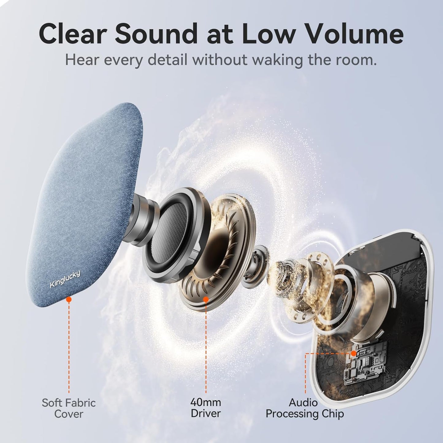 Kinglucky Upgrade F50 Under Pillow Speaker for Sleeping, Blue | Bluetooth 6.0, Built-in Sleep Sounds, TF/microSD Offline, Auto-Off Timer, Up to 10 Hours