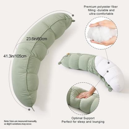 Peallow(Pat. Pend) – Long Round Body Pillow for Adults, Bolster Pillow for Sleeping, Soft and Supportive Pillow for Sleeping & Lumbar Support (Green-White, 29.5")