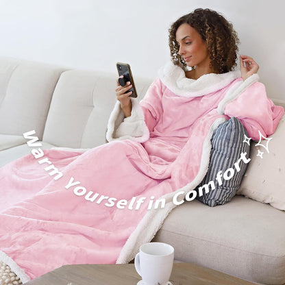 Catalonia Sherpa Wearable Blanket with Sleeves and Pocket for Adults