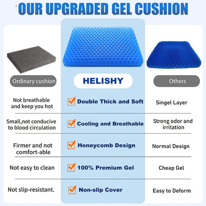 Gel Seat Cushion for Long Sitting Pressure Relief(Super Large&Thick) -Wheelchair Cushion for Pressure Sores - Coccyx,Sciatica & Tailbone Pain Relief Cushion- Non-Slip Butt Pillow for Office, Home, Car