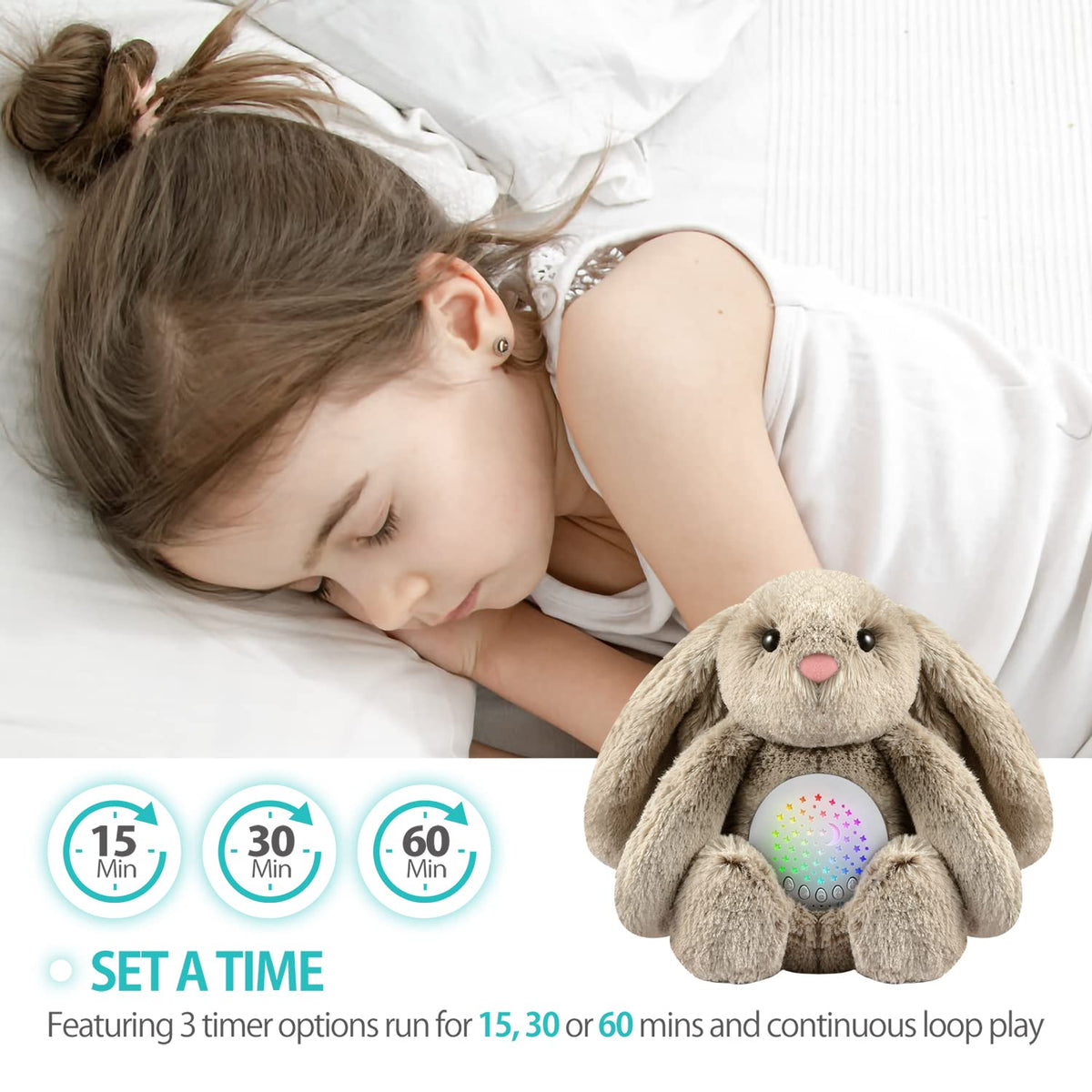 BEREST A13 White Noise Machine & Baby Sleep Soother with 15 Soothing Sounds & Projector Night Light Music Box, Cry Sensor, Rechargeable, Portable for Newborns, Toddlers, Attaches to Crib