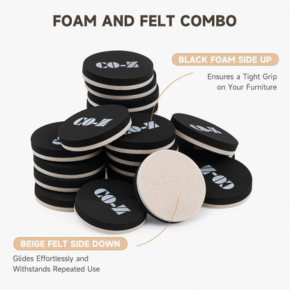 CO-Z Felt Furniture Sliders - 16 Pack with 8 Plastic & 8 Felt Sliders, 3 1/2" Reusable Furniture Sliders for Carpet Hardwood Floors, Heavy-Duty Furniture Gliders Movers, Moving Pads for Hard Surfaces