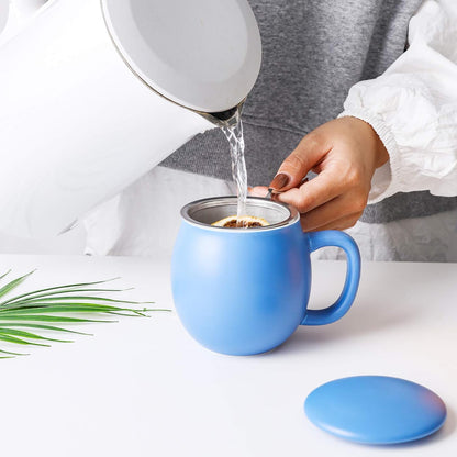 Yundu 12 OZ Matte Purple Ceramics Teacup with Infuser and Lid, Mug with Lid for Steeping - Stainless Steel Infuser for Loose Leaf Tea, Home Office Gift for Tea Lovers