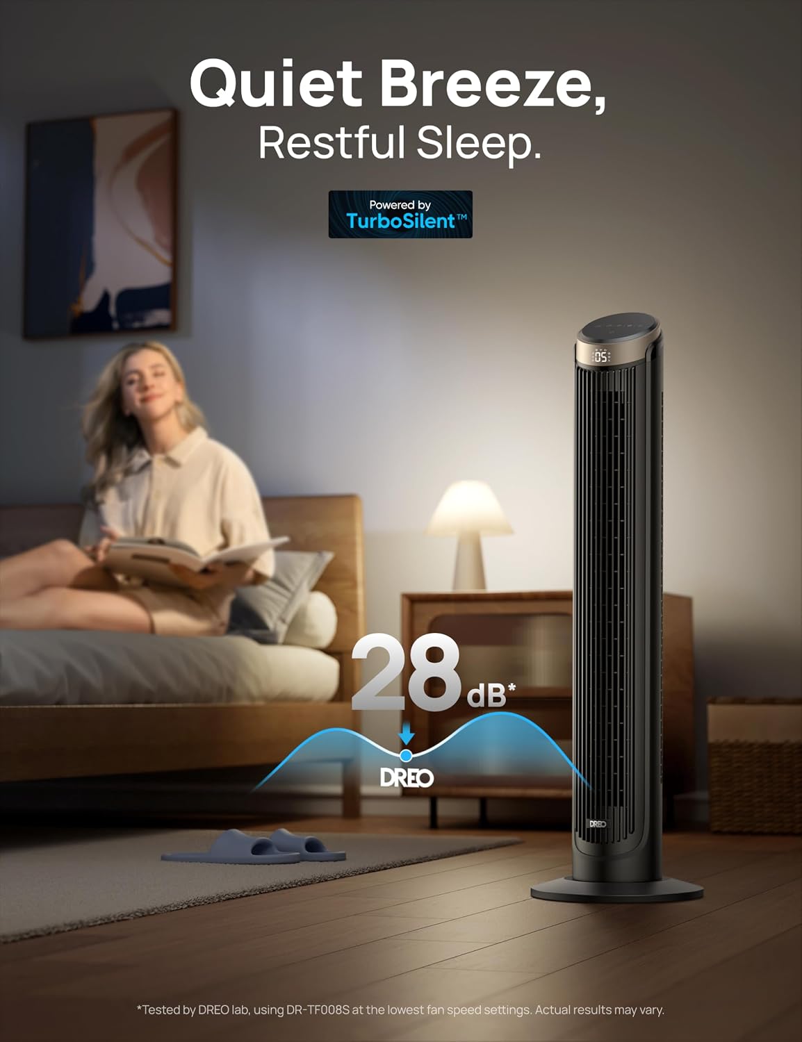 DREO Smart Tower Fan for Bedroom, 90° Oscillating Fan, 26ft/s Wind, 28dB