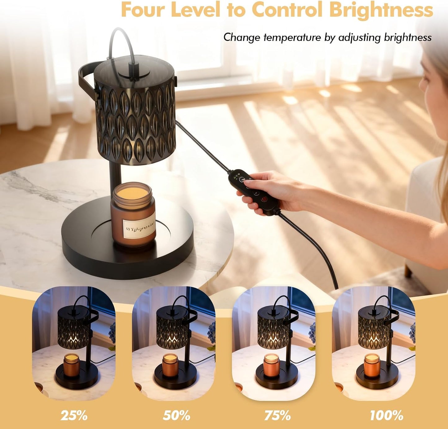 Modern Minimalist Wax Warmer for Jar Candles, Timer & Dimmer | Modern minimalist style. Timer & dimmer safe melt. 2 bulbs & heat-proof base. Perfect for living room, bedroom, or office.