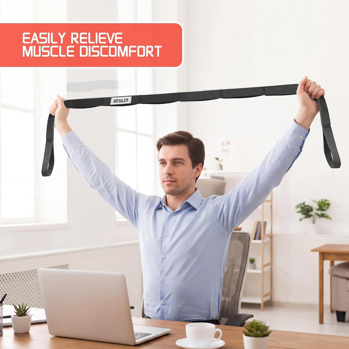 Stretching Strap for Physical Therapy and Home Rehab, 10 Loops | Non-Elastic Yoga Strap for Hamstring, Calf and Back Stretching, Mobility, Exercise, Pilates, Flexibility