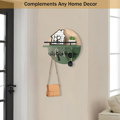 Key Holder for Wall Decorative with Shelf and Hooks, Mail Organizer Wall Mount with Sunglasses Holder, Circular Design Entryway Key Rack Hanger, Rustic Home Decor Boho Wall Decor (White)