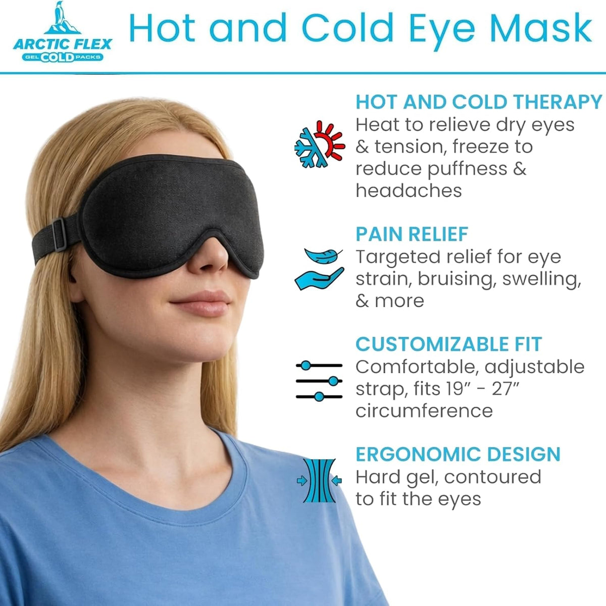 Arctic Flex Cooling Eye Mask - Gel Cold Compress for Migraine, Puffy Eyes