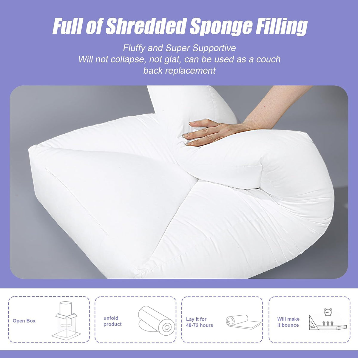 HOMBYS Shredded Foam Couch Back Cushions Replacement, Stuffing Fill Removable Sofa Back Waist Cushions, Lumbar Support Pillow 1 Pack, Supportive & Durable (27.5"x18"x5")