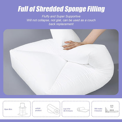 HOMBYS Shredded Foam Couch Back Cushions Replacement, Stuffing Fill Removable Sofa Back Waist Cushions, Lumbar Support Pillow 1 Pack, Supportive & Durable (27.5"x18"x5")