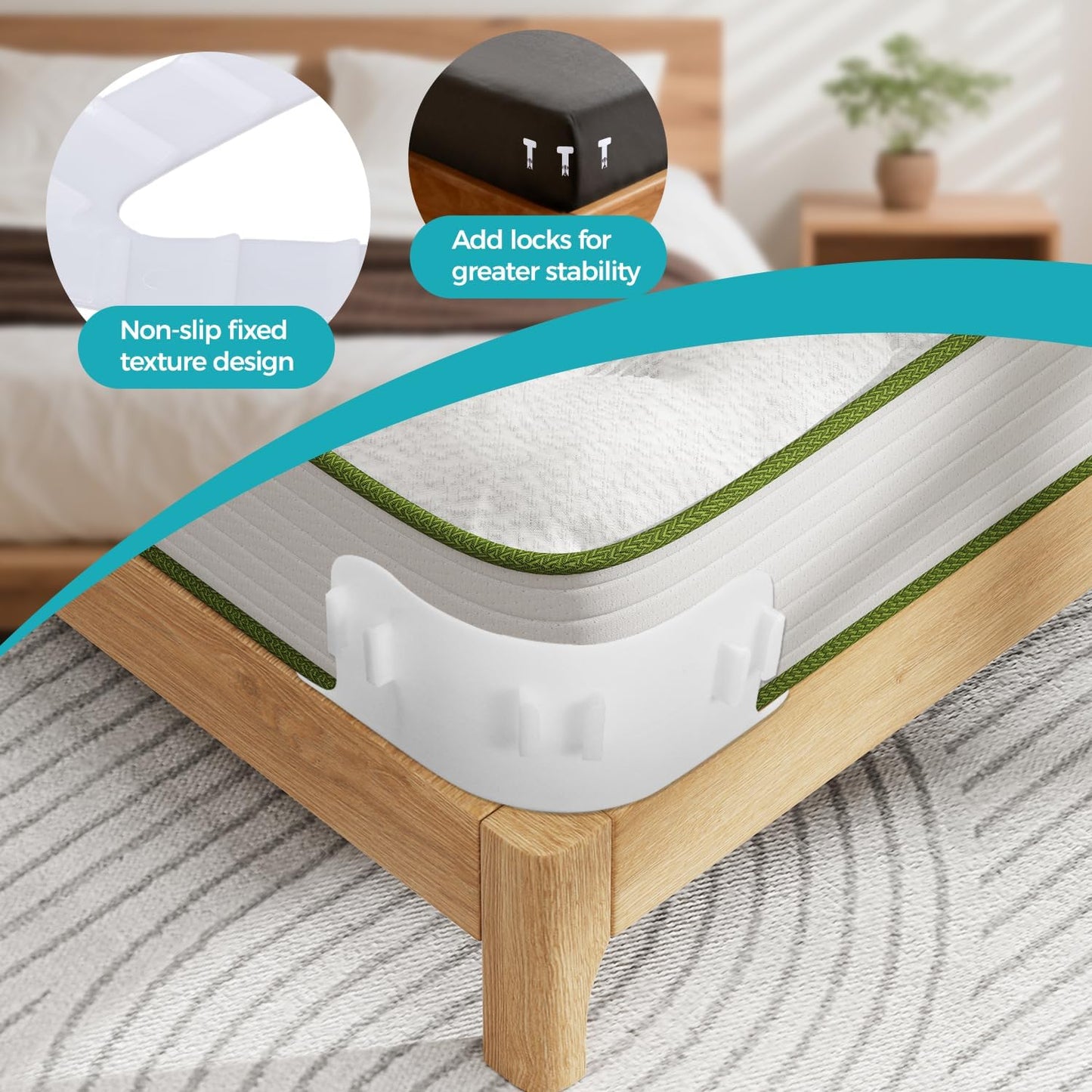 Bed Sheet Holders for Corners, 4 Pcs Adjustable Fitted Mattress Holders Organizer Clips Keep Sheets Firm & Tight in Place for All Bed Sizes (White)