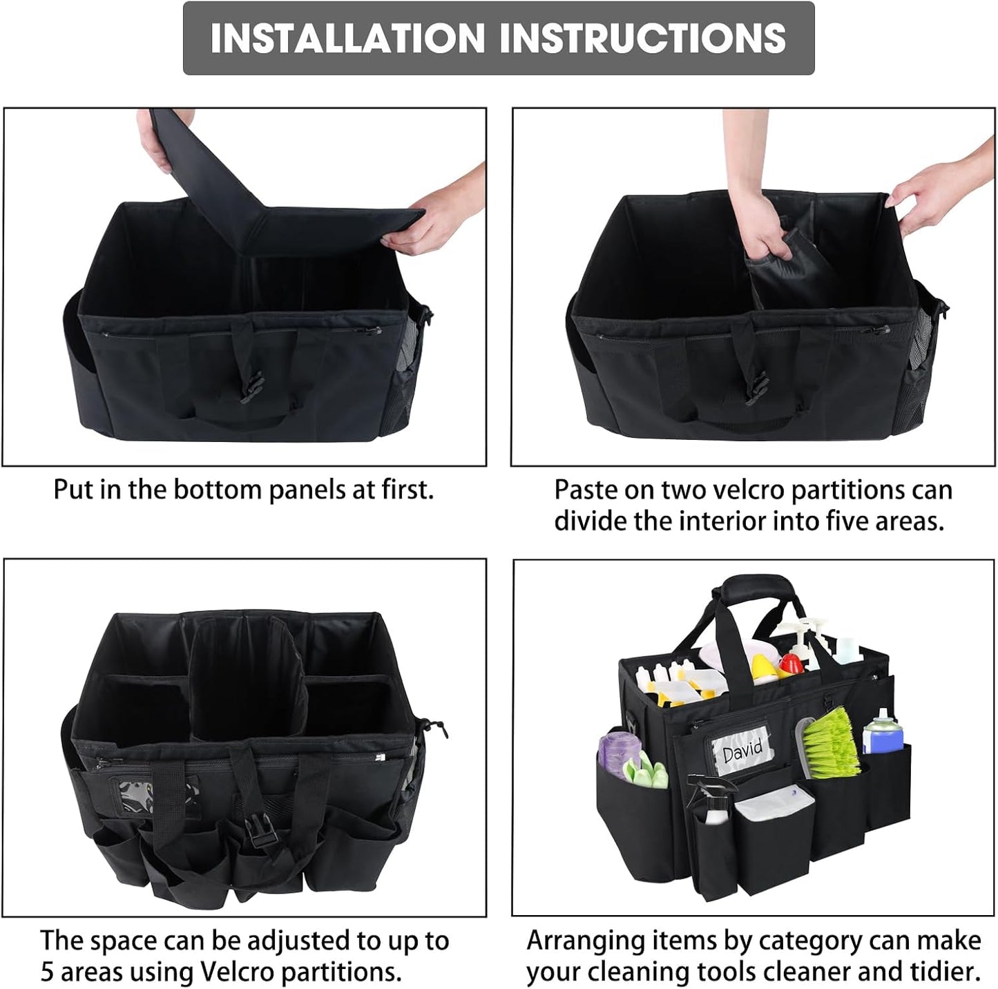 ZKOO Large Cleaning Caddy Bag with Handle, Built-in Sturdy Support Board, Adjustable Shoulder Strap, Multi-compartment Design Cleaning Supply Tote for Cleaners & Housekeepers (Pink)