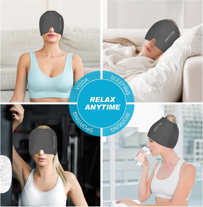 Cold Hat, Ice Cap, Cold/Hot Therapy Reusable Ice Head Wrap, Grey | 360°Compression Flexible Ice Pack Head Wrap, Cold Head Wrap, Migraine Relief Cap, Ice Head Wrap for Stress, Puffy Eyes