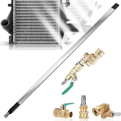 24" Radiator Cleaning Wand 4500 PSI with Stainless Steel Dual Water/Air | for Cars & Trucks, Heavy Equipment Use, Pressure Washer Gun Adapter, Includes Tips, Dual Water & Air