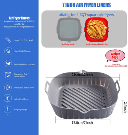 2 Pack Air Fryer Liners,8 Inch Silicone Airfryer Liners,Air Fryer Accessories,Reusable Baking Tray Oven Accessories,Replacement of Flammable Parchment Paper (Red Blue) (Black&Red&Blue)