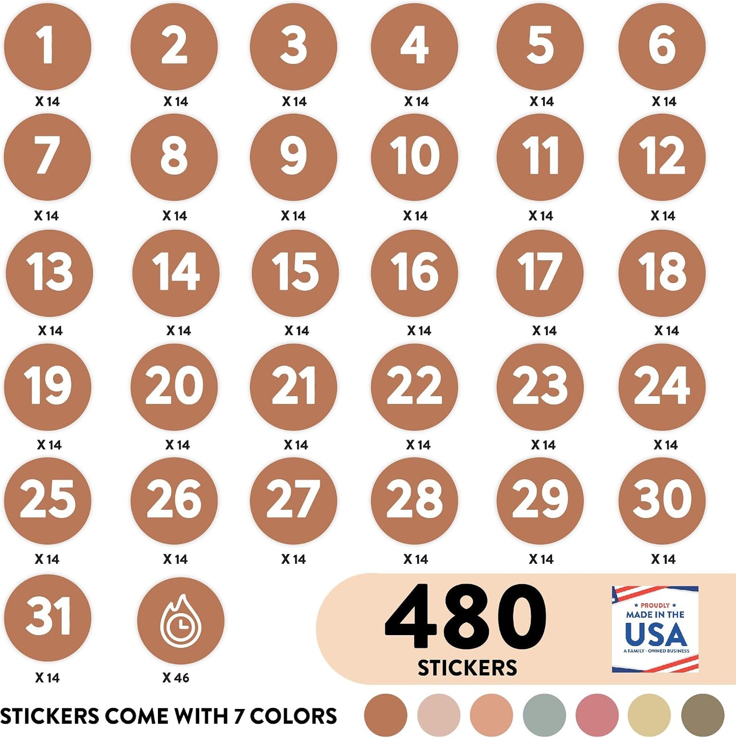 Andaz Press Colorful 7 Days of Week Stickers, Day Week Calendar Stickers for Adults Planner Day Dots Food Labels for Food Containers Date Calendar Planner Stickers Week Day Sticker Labels, 480-Pack