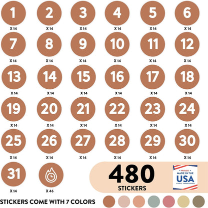 Andaz Press Colorful 7 Days of Week Stickers, Day Week Calendar Stickers for Adults Planner Day Dots Food Labels for Food Containers Date Calendar Planner Stickers Week Day Sticker Labels, 480-Pack