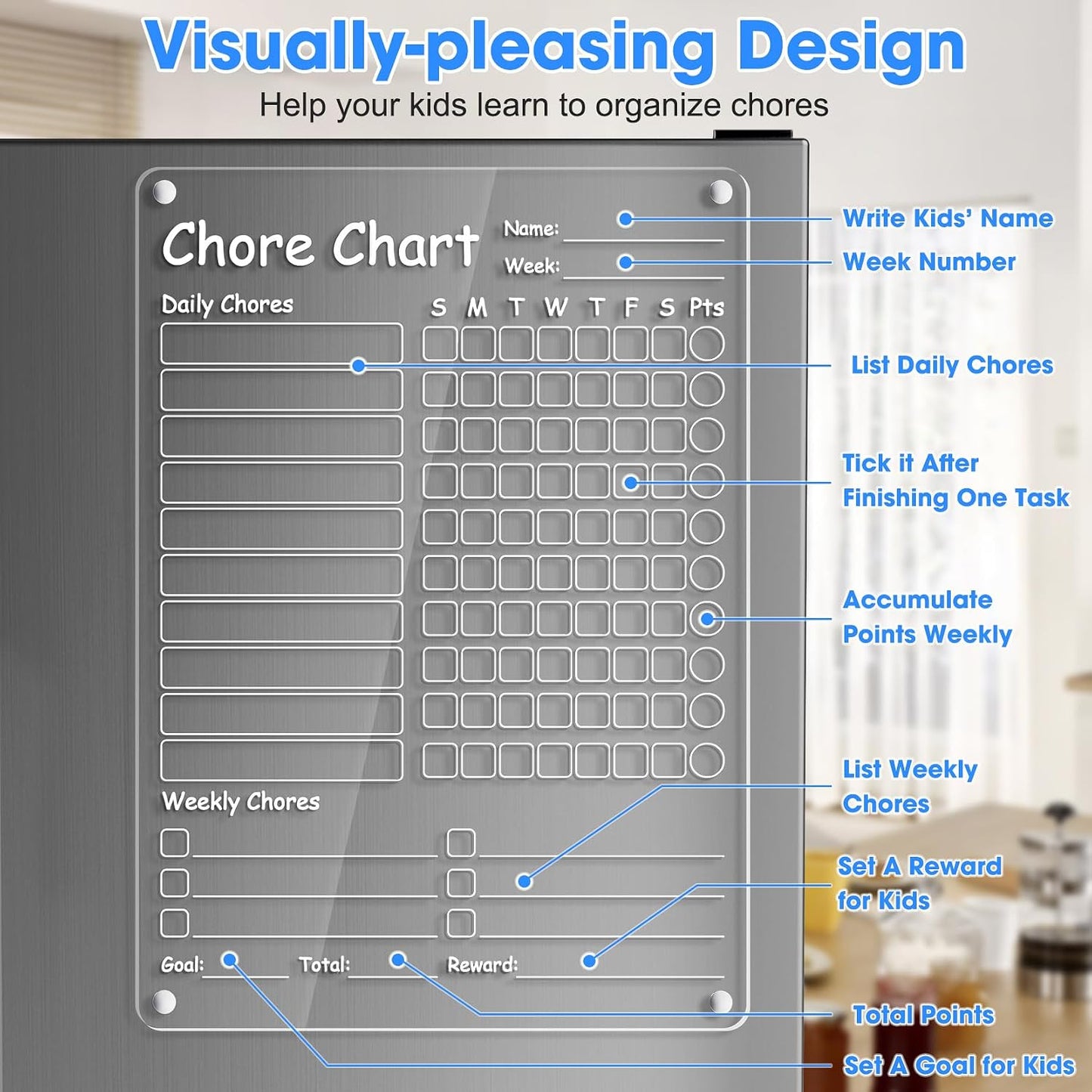 Acrylic Meal Planner Weekly Calendar Menu Board for Kitchen, w/ 8 Markers | Clear Weekly Fridge Calendar Planning Note Board Dry Erase to Do/Grocery/Shopping List/Chore Chart, 12.8x9’’
