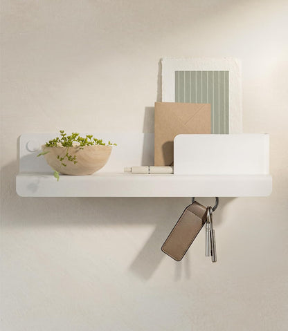 Kazai. Key Holder for Wall 'Holmsen' | Minimalist Key Hooks Design from Berlin | Modern Key Hanger with Metal Shelf | Key Hook Wall Mounted as Hallway Furniture | Sand Taupe