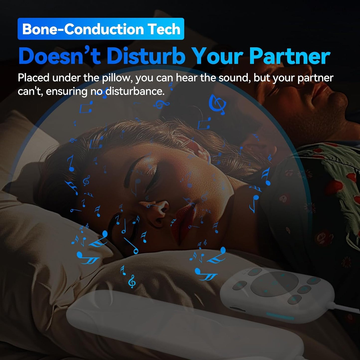 Pillow Speaker for Sleeping w/Remote - Without TF Card, White | Bone Conduction Speaker, 36 Built-in White Noise, Flat Thin Wireless Speaker under Pillow for Side Sleepers, Dusker Sleep Bar