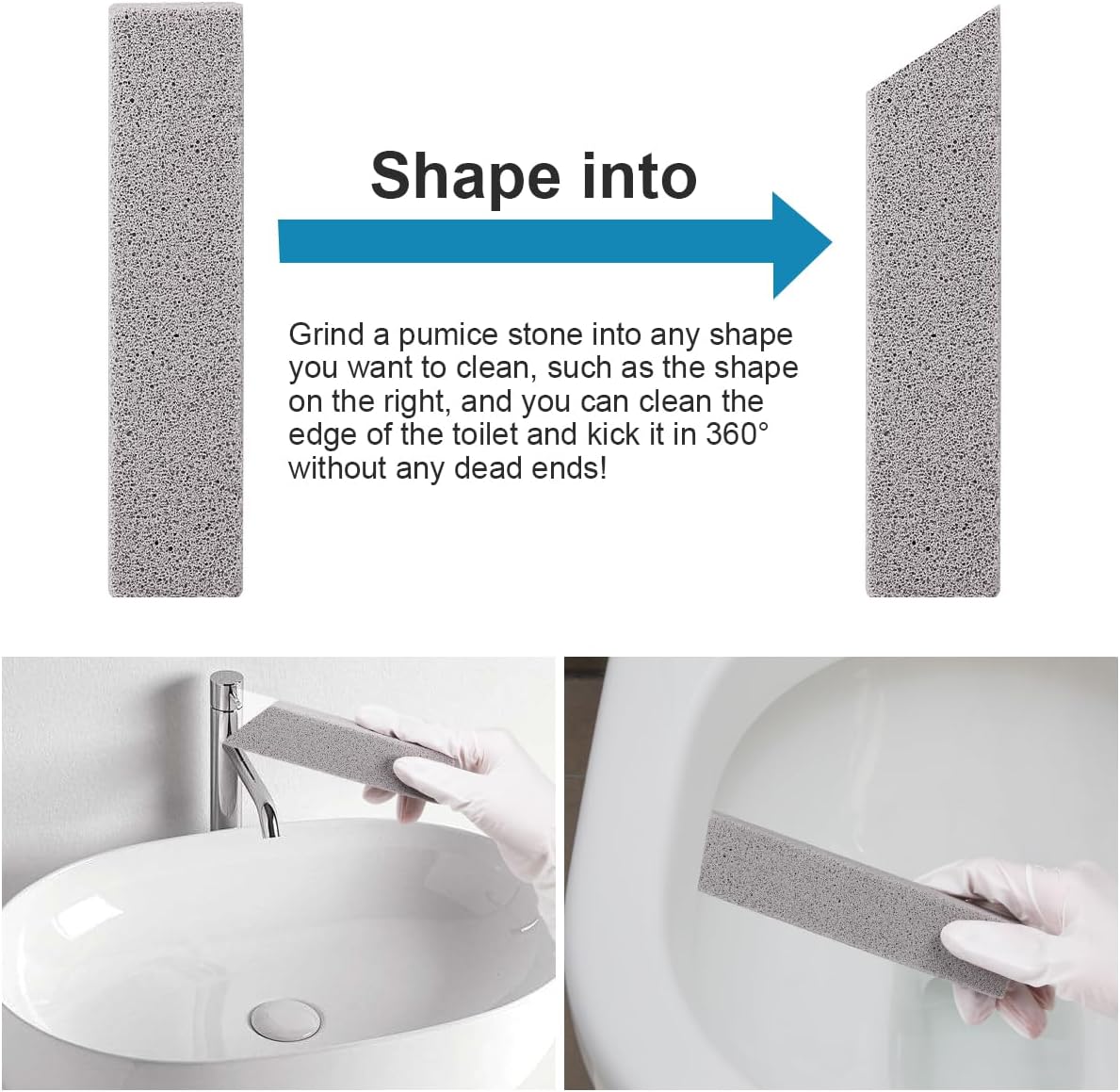 Herda 8-Pack Pumice Stone Scouring Stick with 2 Universal Handles, Pumice Stone for Cleaning Stove, Toilet, Tub, Grill, Swimming Pool, Sink, Removes Hard Water Rings, Calcium Deposits, Rust Buildup