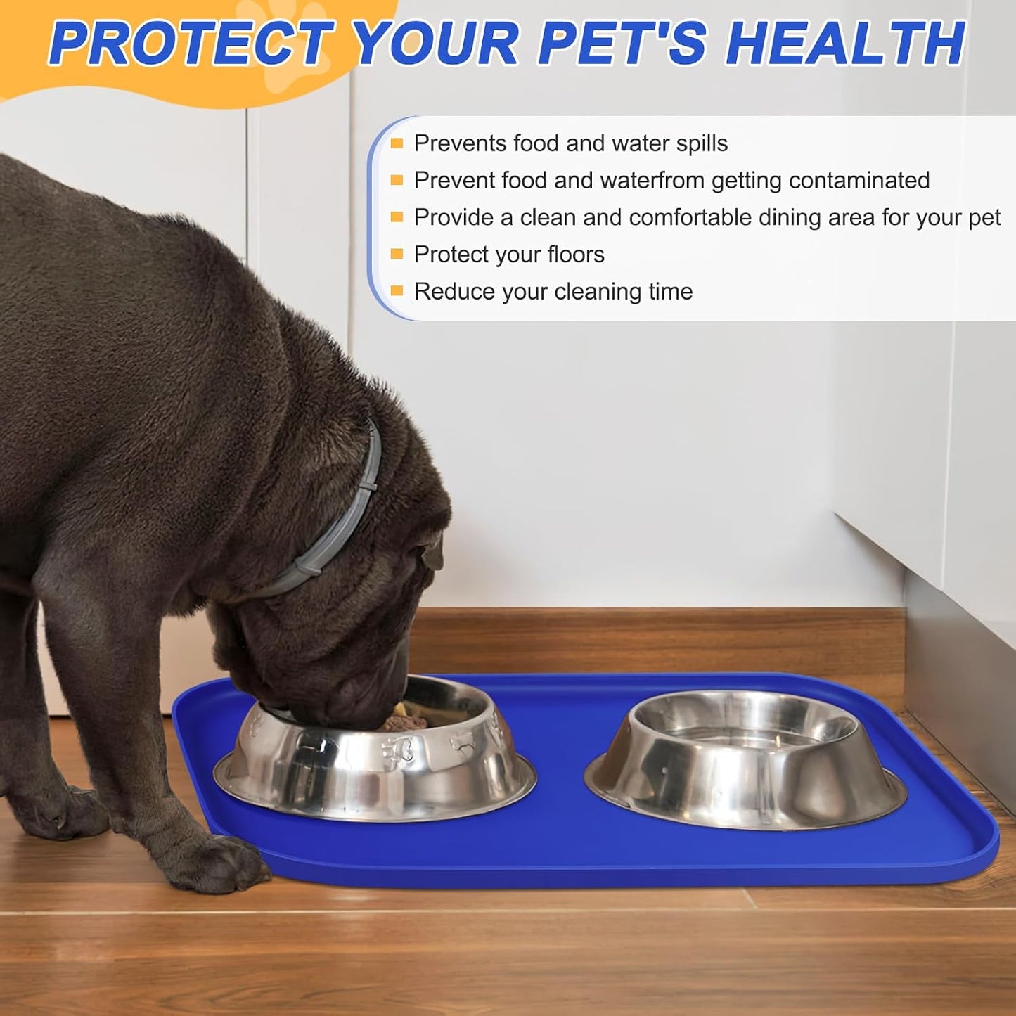 SMILOOL Waterproof Silicone Pet Food Mat with Raised Edge for Dog & Cat | 19" x 12" Non-Slip Pet Feeding Mats with Lip for Food & Water Bowl, Food Grade, Easy Cleaning, Black