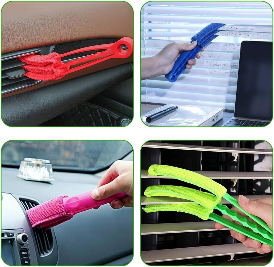 DXNQ 2 PCS Blind Cleaner Duster Tool, Window Venetian Hand-held 7 Finger Dusting Cleaner Brush, Blinds Cleaning Brush Tool for Window Shutters Air Conditioner, Car Accessories (Blue+Green)