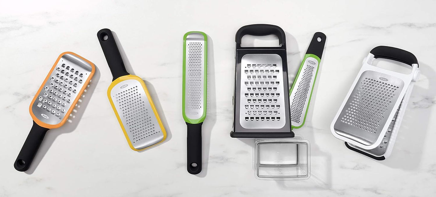 OXO Good Grips Etched Coarse Grater with Handle, Orange | Coarse Kitchen Grater, Sharp Etched Teeth, Non-Slip Handle, Hard Cheese, Vegetables, Chocolate, Easy Grip