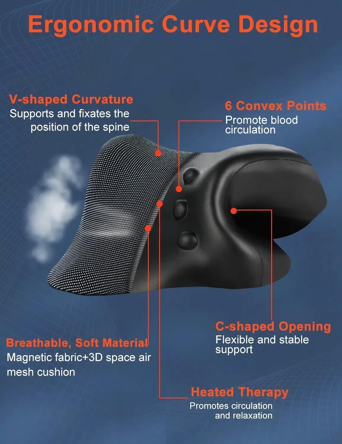 Upalled Wireless Heated Neck Stretcher for Pain Relief, Portable Cordless Neck Shoulder Cervical Traction Device with Graphene Heating Pad No Smell Magnetic Therapy Case Relaxer for Spine Alignme