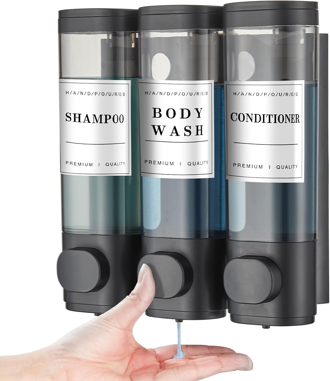 Shampoo and Conditioner Dispenser,Shower Soap Dispenser 3 Chamber No Drill Wall-Mounted Shampoo Dispenser for Shower Wall Mounted Shower Dispenser for Bathroom Hotel Large Capacity, Clear Bright