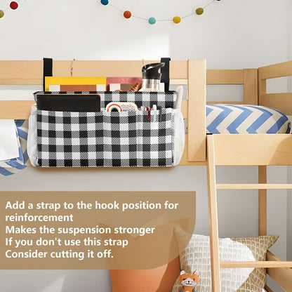 Black Bedside Caddy Storage Bag Bedside Organizer for Bed Rails College Dorm Room Organizer Caddy Hanging Shelf 6 Pockets with Hooks for Drinks Magazine Phone Holder
