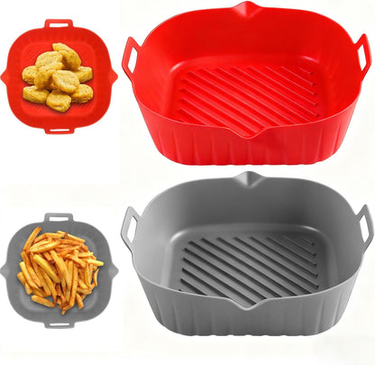 2 Pack Air Fryer Liners,8 Inch Silicone Airfryer Liners,Air Fryer Accessories,Reusable Baking Tray Oven Accessories,Replacement of Flammable Parchment Paper (Red Blue) (Black&Red&Blue)