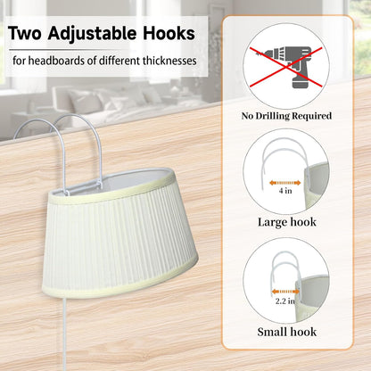 NITOWOLF Bed Reading Light, Headboard Light Reading Lights for Books in Bed with Adjustable Hook, Eye Caring Soft Fabric Shade Bedtime Reading Lamp Plug in, LED Bulb Included (Beige)