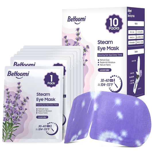 BeHoomi Steam Eye Mask, 10Packs Heated Eye Mask, Self Heating Disposable SPA Warm Compress for Eyes Sleep Mask, Travel Essentials & Relaxation Gifts for Women (Lavender Scent)