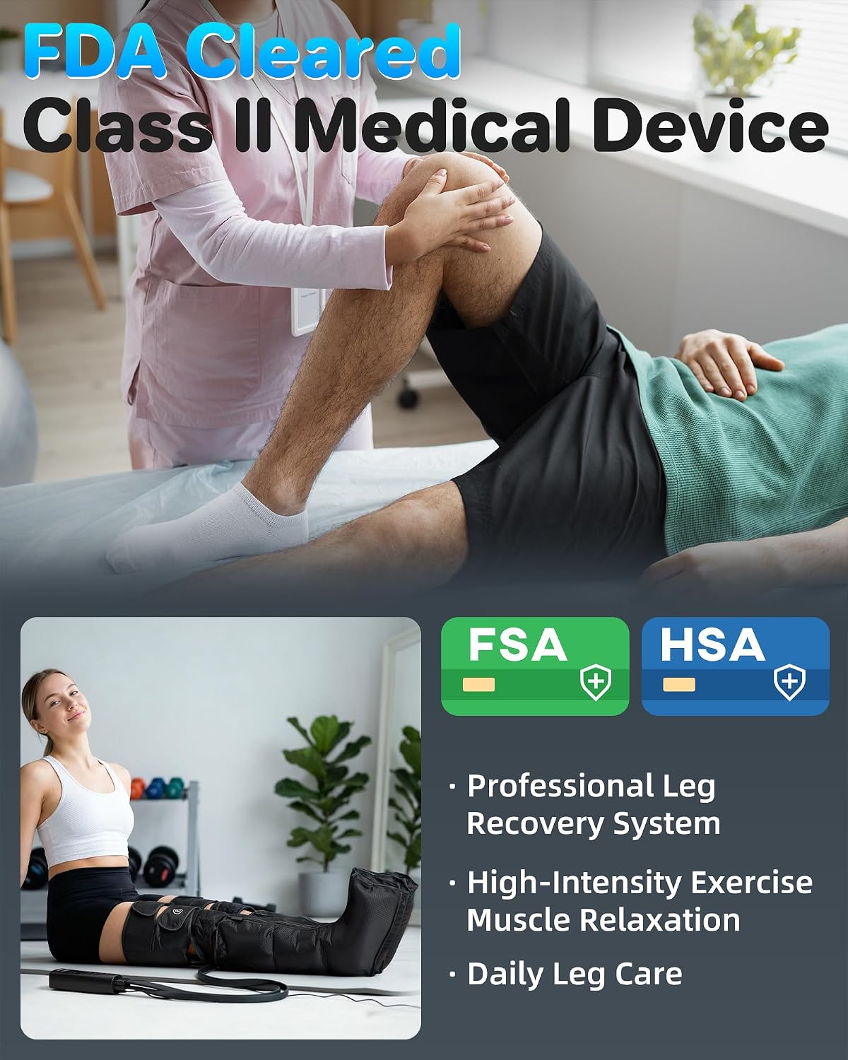 YINGGG Leg Massager with Heat and Compression - Foot and Calf Massage Sleeve with 3 Heat, 6 Intensities, 6 Modes, Compression Boots for Circulation and Pain Relief