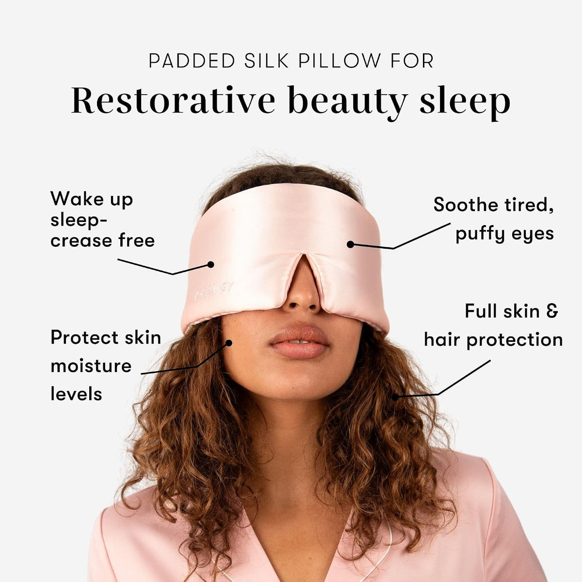 DROWSY Silk Sleep Mask - Face-Hugging, Padded Cocoon for Luxury Sleep in Total Darkness - 100% Pure Mulberry Silk, Skin-Hydrating & Adjustable (Midnight Blue)