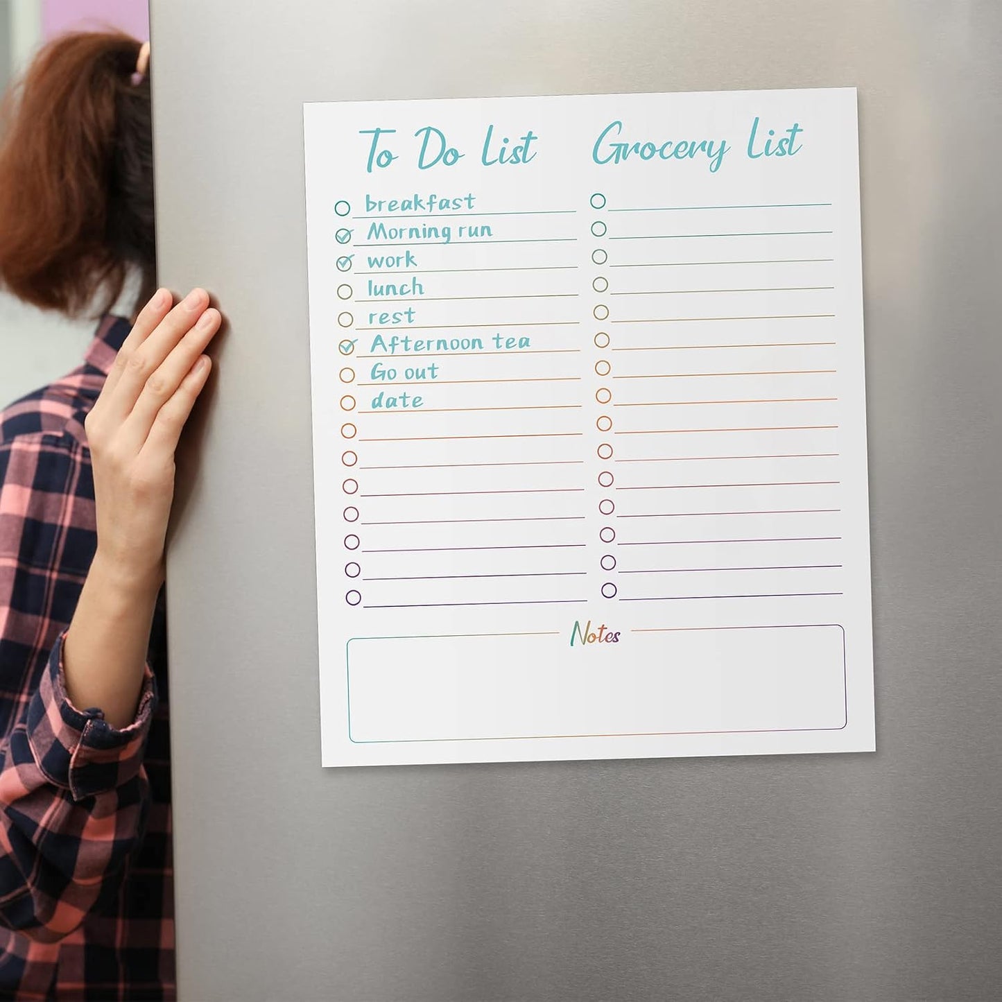 Gueevin 2 Pcs Magnetic Dry Erase Grocery List for Fridge 10" x 12" Magnet White Board Sheet with 8 Whiteboard Markers 2 Eraser Reusable for Refrigerator Kitchen Locker Cabinet Door(Gray Line)