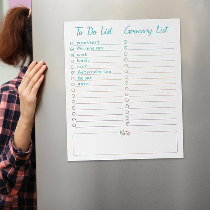 Gueevin 2 Pcs Magnetic Dry Erase Grocery List for Fridge 10" x 12" Magnet White Board Sheet with 8 Whiteboard Markers 2 Eraser Reusable for Refrigerator Kitchen Locker Cabinet Door(Gray Line)