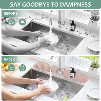 24 Inch Upgraded Draining Mat Folding faucet Mat for Bathroom Sink Splash Guard 7° Slope with Button Lock Water Draining Pad for Kitchen Bathroom Bar(Pink)