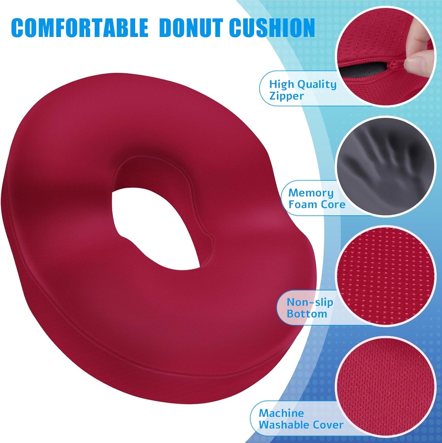 BlissTrends Donut Pillow Seat Cushion, Memory Foam Lifting Cushions(Black) | Donut Chair Cushions for Postpartum Pregnancy & Hemorrhoids,Tailbone Pain Relief Cushion for Office&Home Chairs