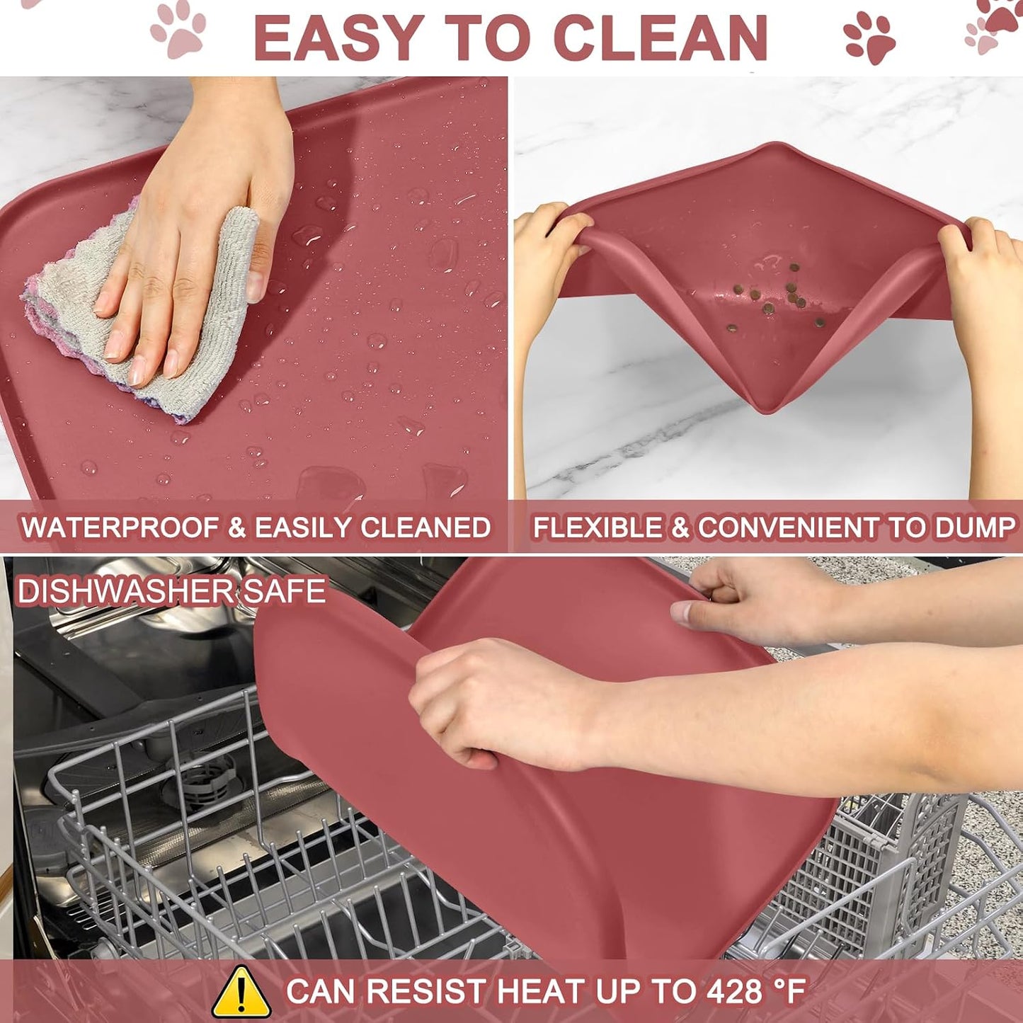 SMILOOL Waterproof Silicone Pet Food Mat with Raised Edge for Dog & Cat | 19" x 12" Non-Slip Pet Feeding Mats with Lip for Food & Water Bowl, Food Grade, Easy Cleaning, Black