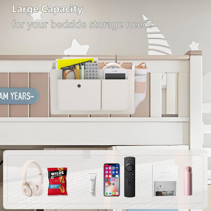 Bedside Caddy Bedside Storage Hanging Organizer for Bunk Dorm Bed Rail | Bed Caddy with Hooks, Top Bunks and Dorm Essentials for Water, Tissues, Tablets, Books, Phones, Remotes and Other Necessories