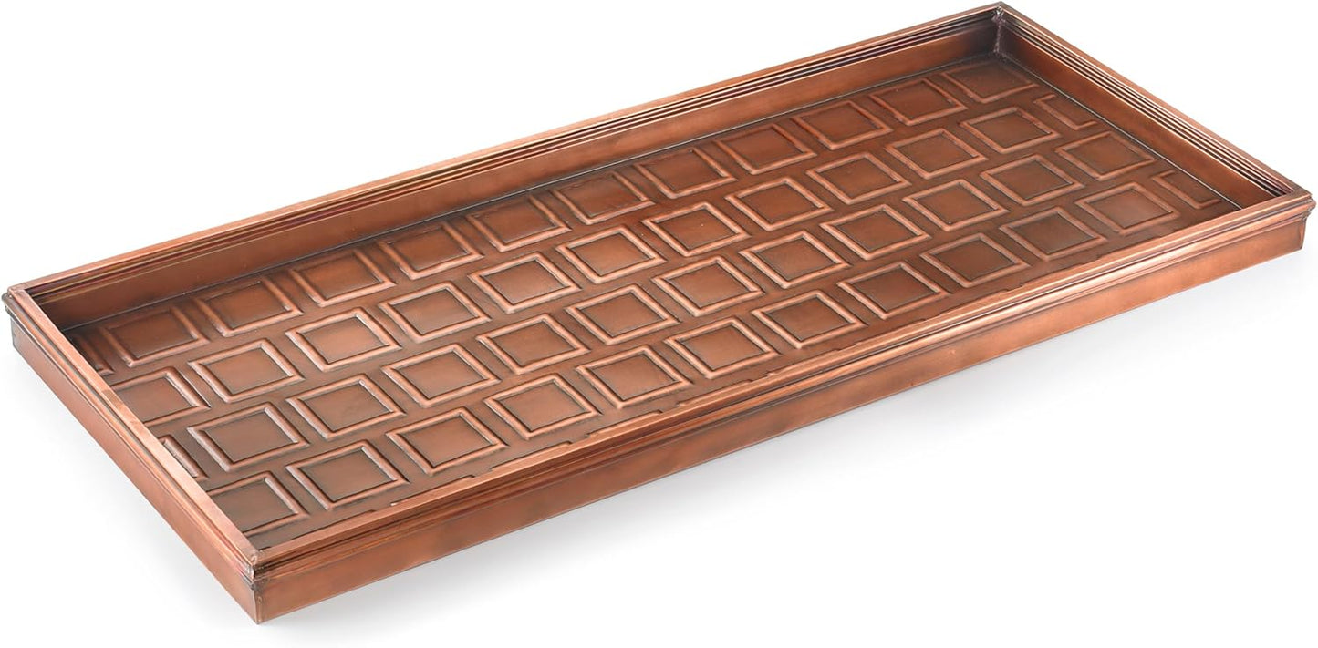 Good Directions Large Boot Tray, Classic Multi-Purpose All Weather Decorative Boot Tray, Shoes, Plants, Garage, Patio Door, Pet Bowls, 34 inch Entry Indoor Shoe Tray, Brown Copper Finish