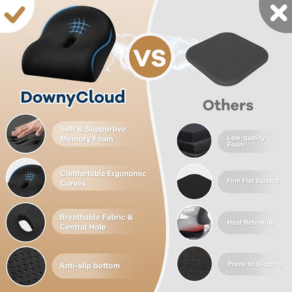 Ergonomic Memory Foam Seat Cushion for Office Chair, Black | Wheelchair Cushions for Tailbone, Hip, Sciatica Support, Soft & Breathable, Chair Pad for Long Sitting, Driving