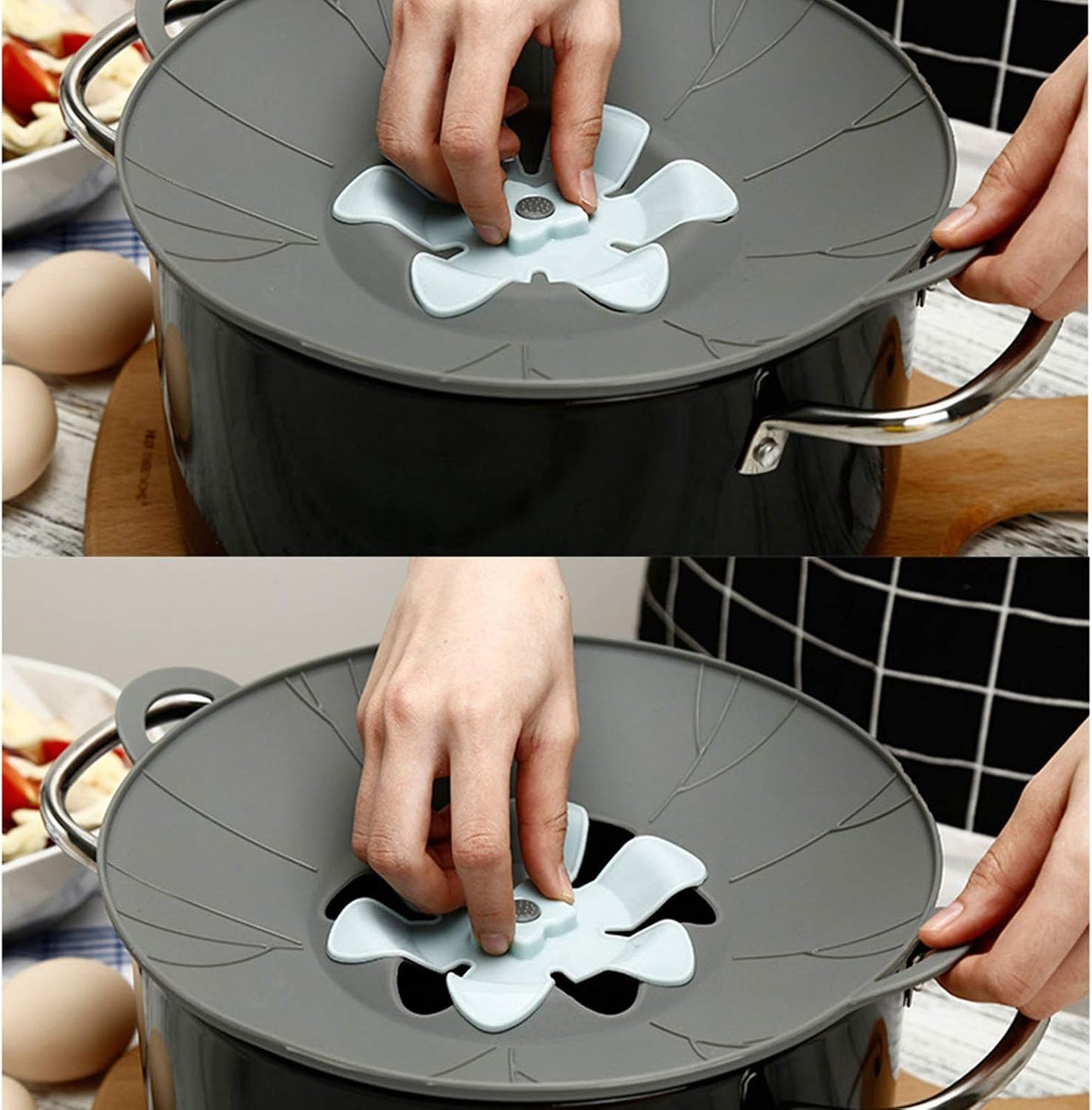 Spill Stopper Lid Cover and Overflow Stopper for Pans and Pots Boil, Silicone Pot Lid Fits Openings above 5.9" in Diameter, 1pc (8.86, Grey)