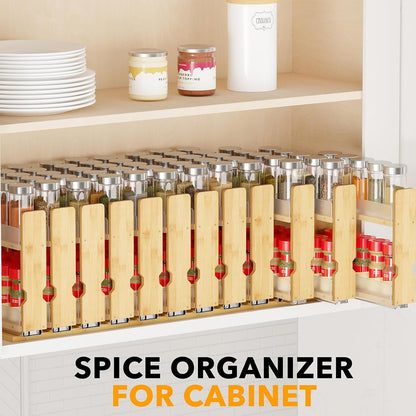 SpaceAid Bamboo Pull Out Spice Rack Organizer for Cabinet, Heavy Duty Slide Out Seasoning Kitchen Pantry Sliding Vertical Organization, 7.6" Wide, 3 Drawers(2" Wide), 2-Tier, Natural