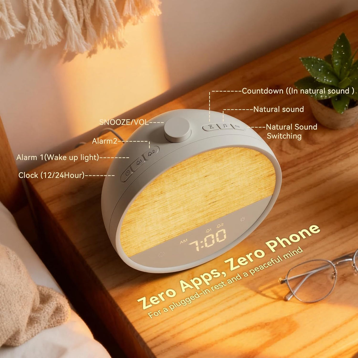 Vivilumens Sunrise Alarm Clock for Bedroom, White Noise Sound Machine